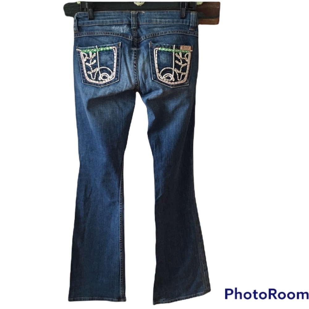 Grass Los Angeles Flare Jeans with Embroidered Pockets Size 26